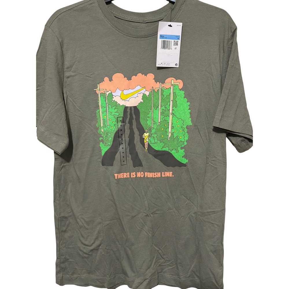 Nike Mens Running Graphic Tee Olive Green There Is No Finish‎ Line HJ3678-320 M